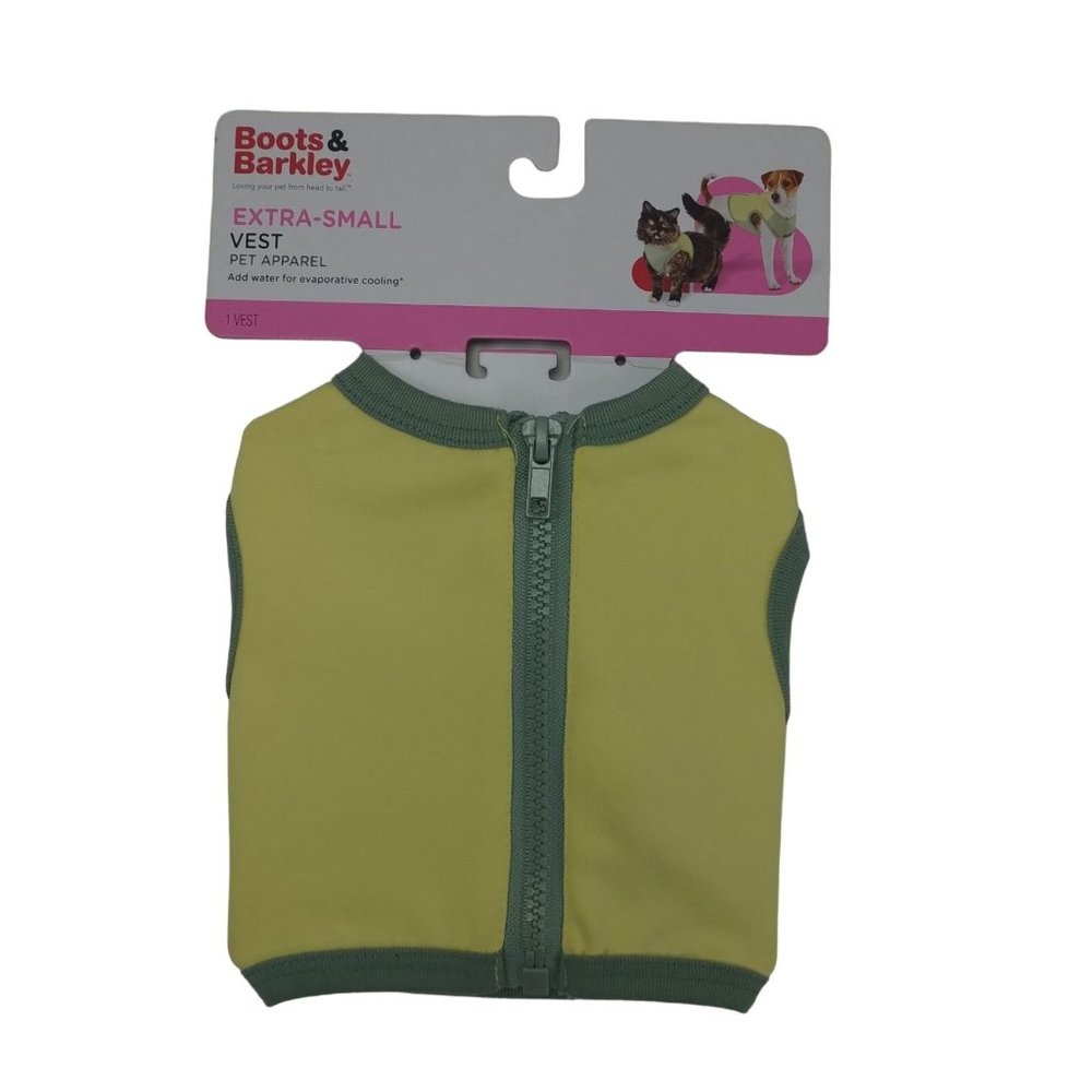 Boots And Barkley Pet Vest Cooling Dog/Cat Zipper Centerback Sz. XS Yellow/Green